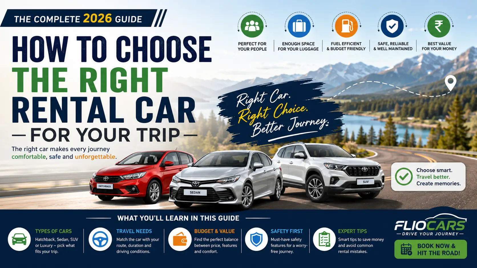 Choose the right rental car for your trip by comparing hatchbacks, sedans, and SUVs based on comfort, budget, and travel needs.