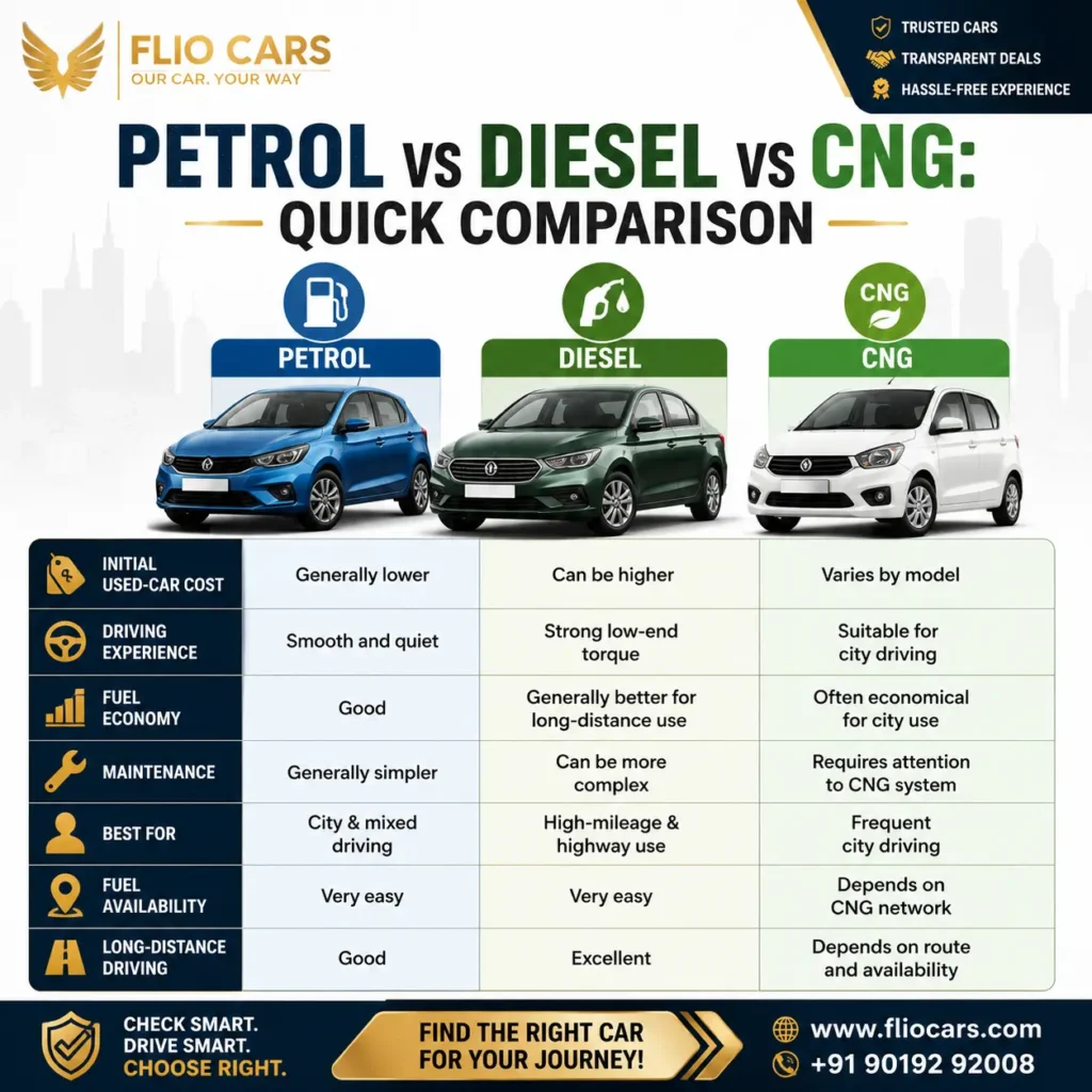 Petrol vs Diesel vs CNG: Quick Comparison